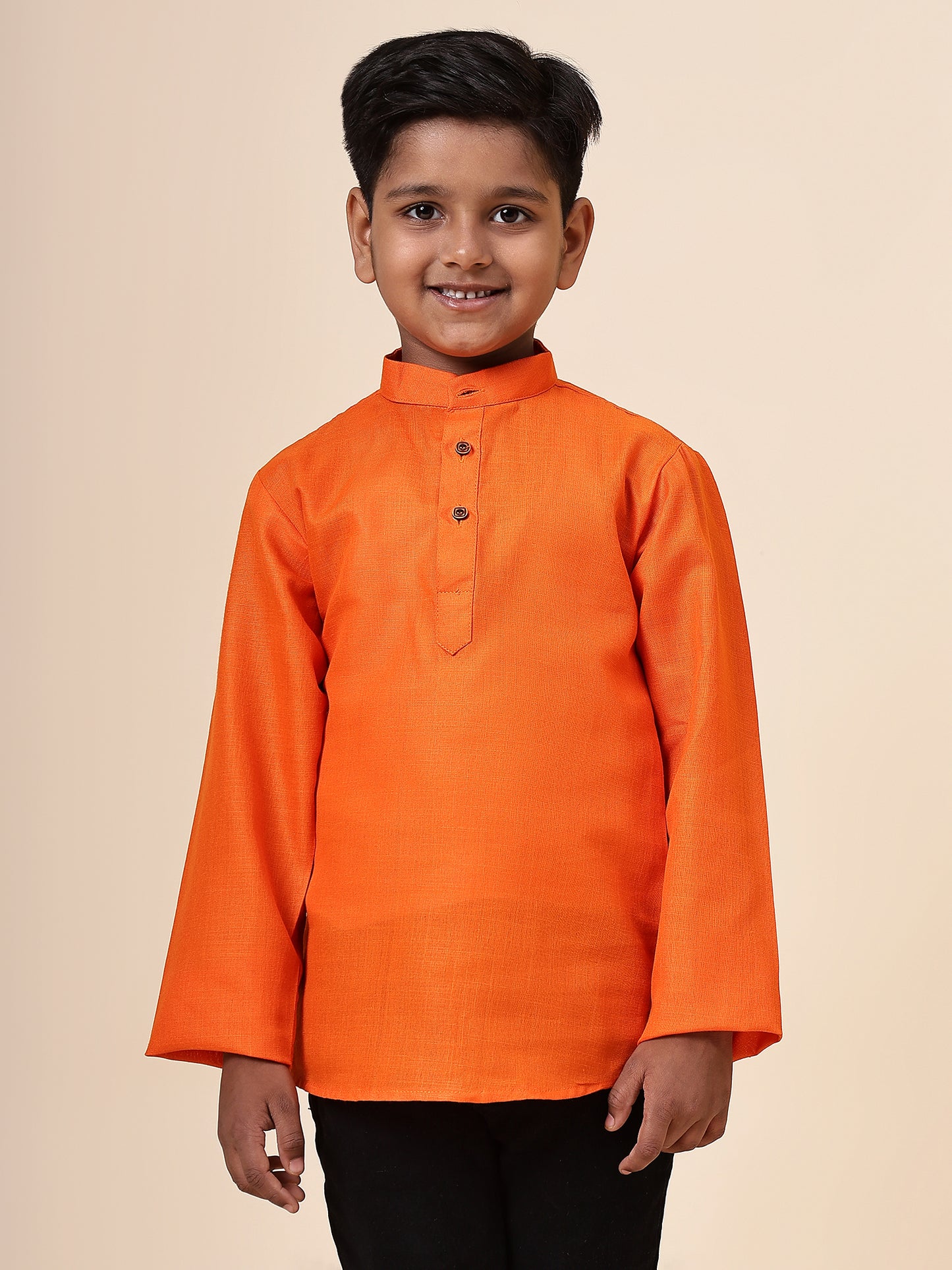Karnam Junior - Boys Orange Cotton Short Kurta