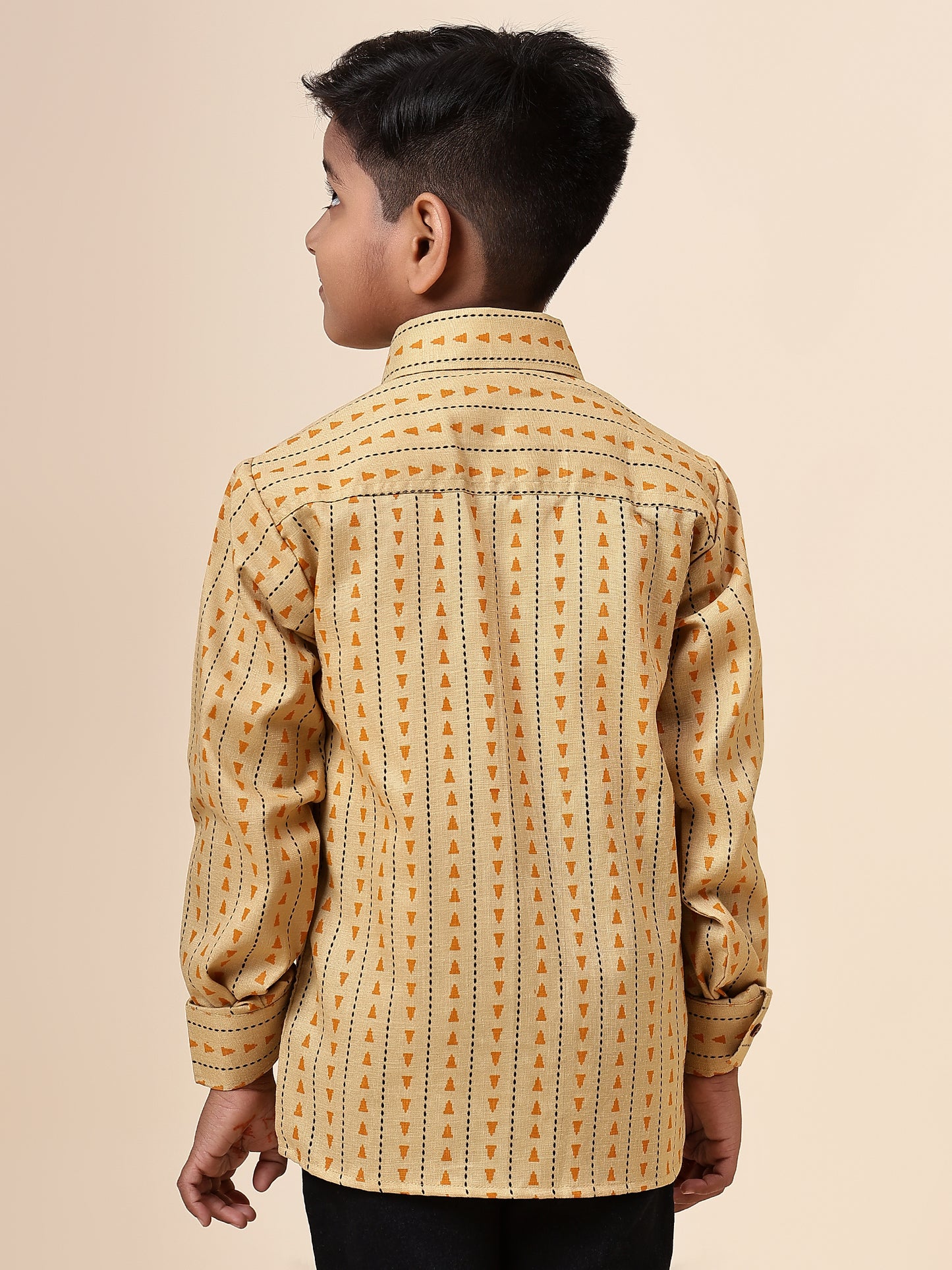 Karnam Junior - Boys Yellow Printed Cotton Shirt