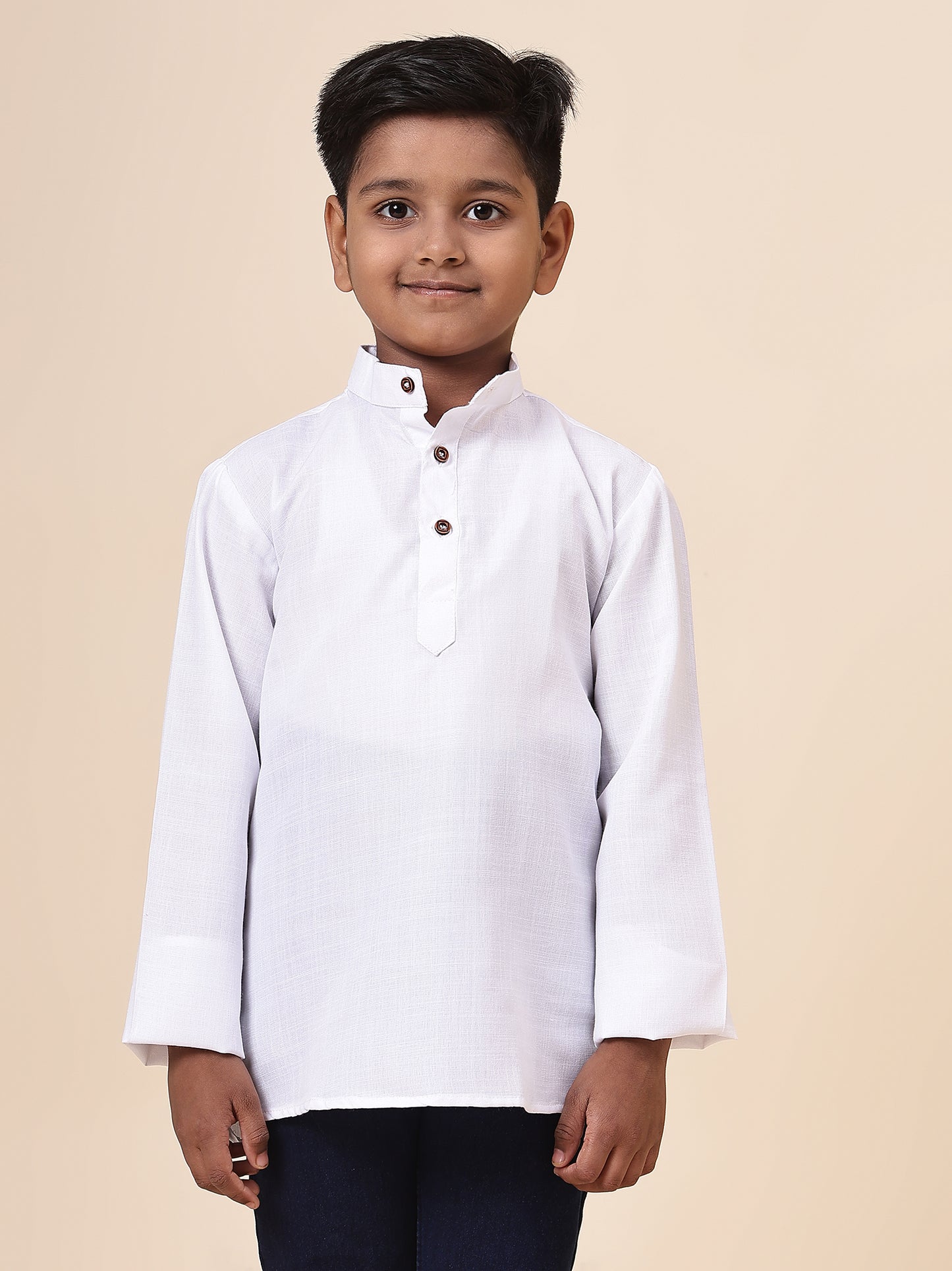Karnam Junior - Boys White Cotton Short Kurta