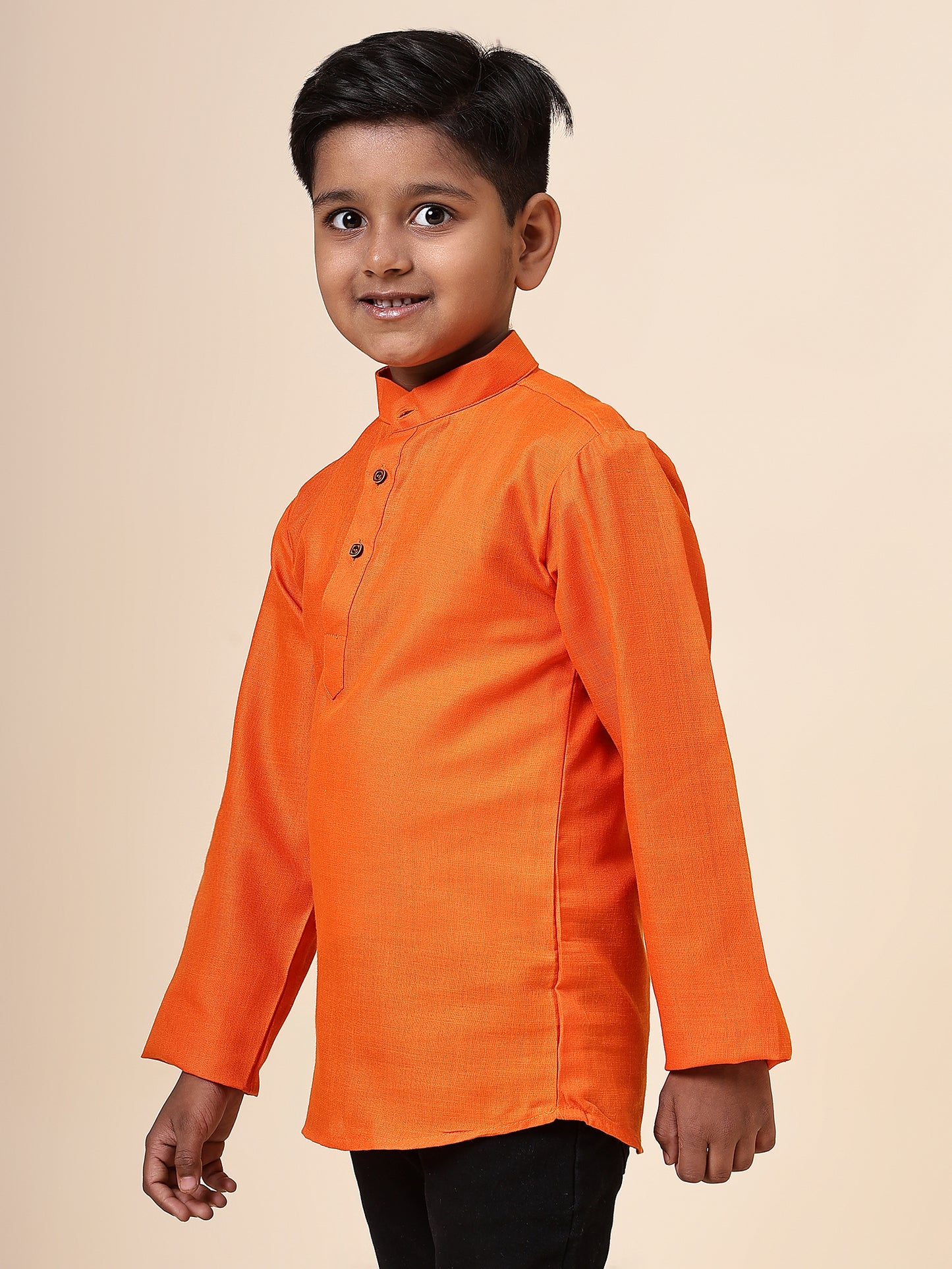 Karnam Junior - Boys Orange Cotton Short Kurta
