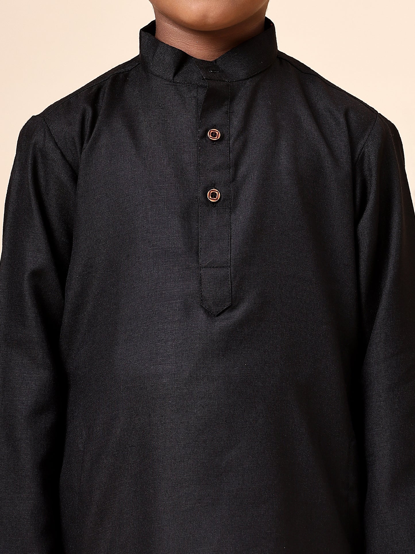 Karnam Junior - Boys Black Cotton Kurta Set