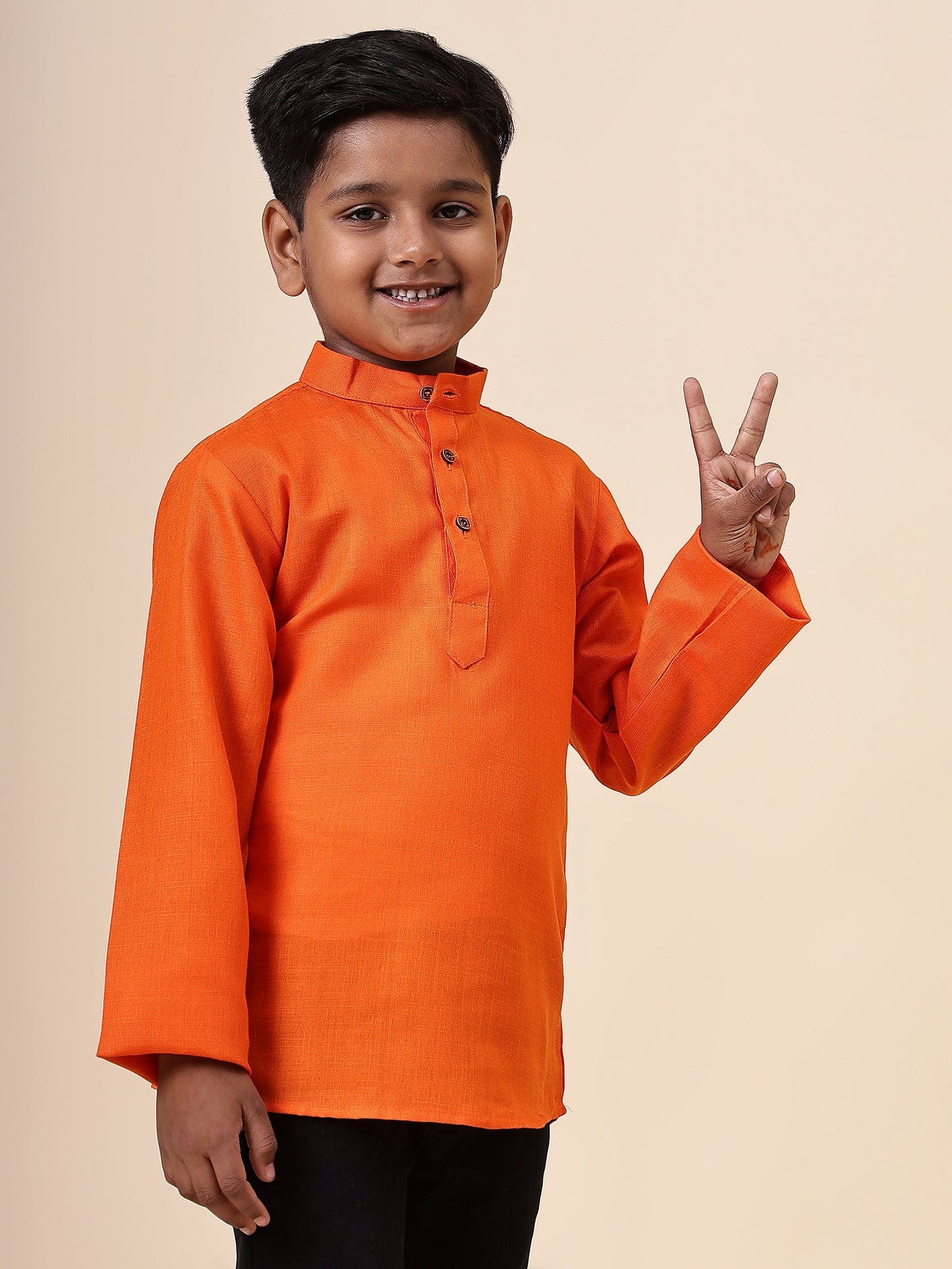 Karnam Junior - Boys Orange Cotton Short Kurta