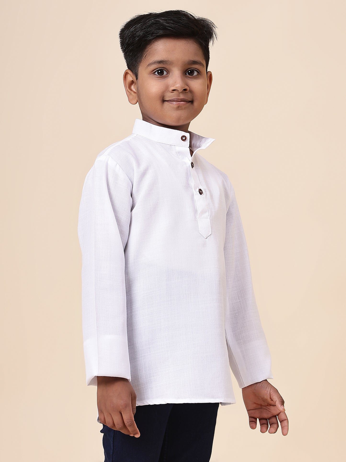 Karnam Junior - Boys White Cotton Short Kurta