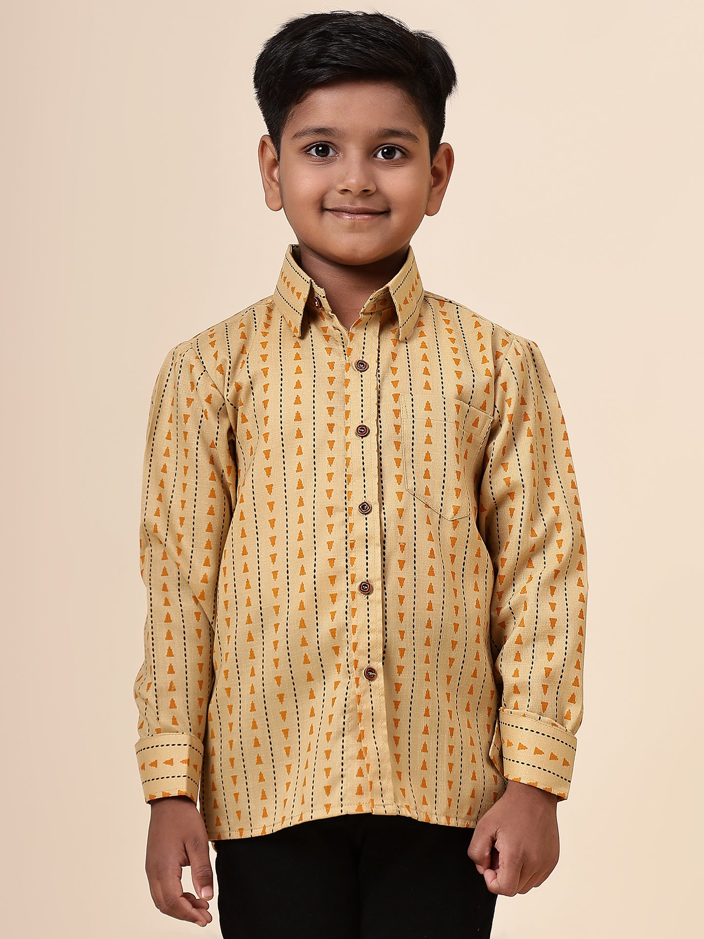 Karnam Junior - Boys Yellow Printed Cotton Shirt