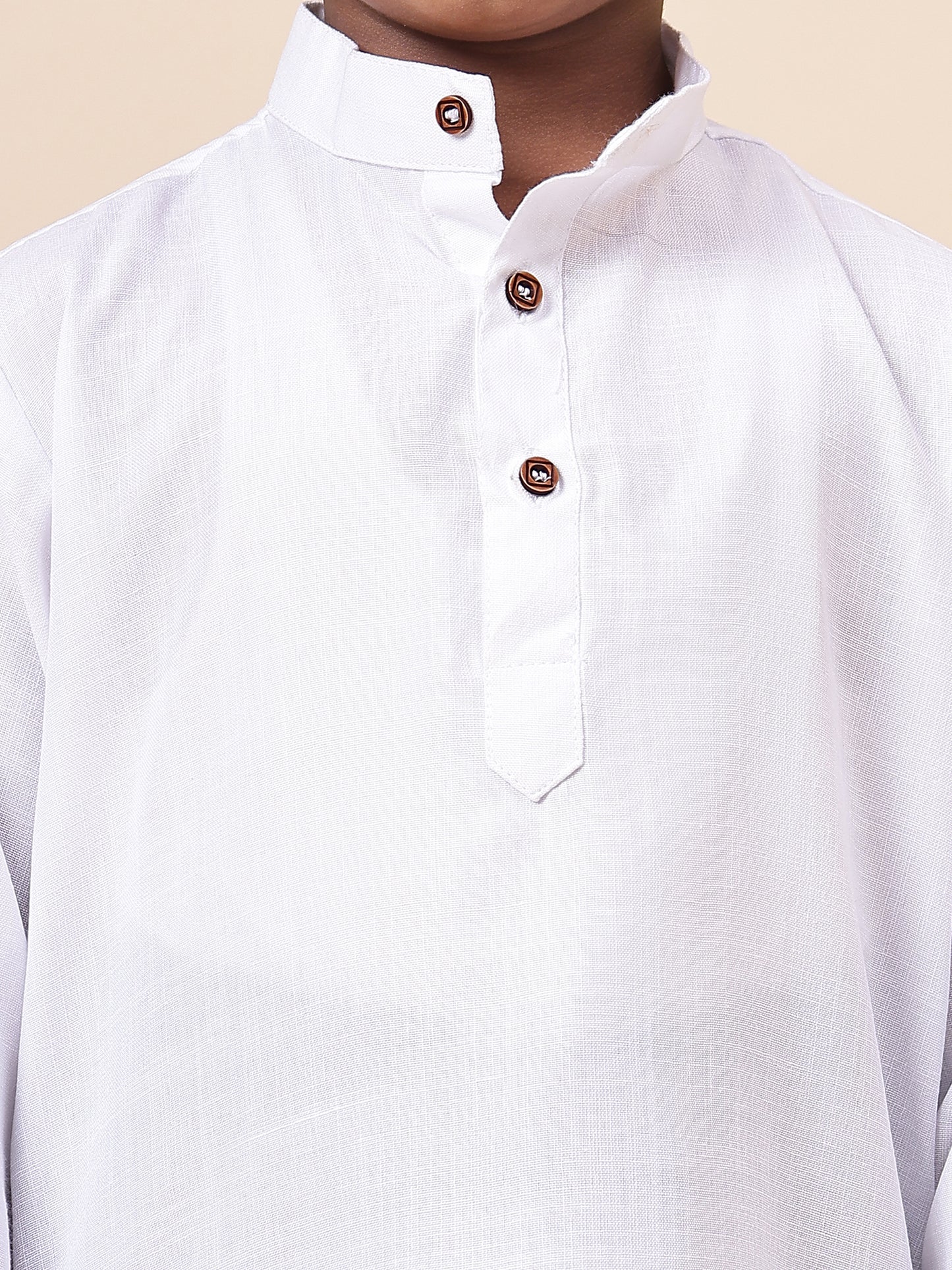 Karnam Junior - Boys White Cotton Short Kurta