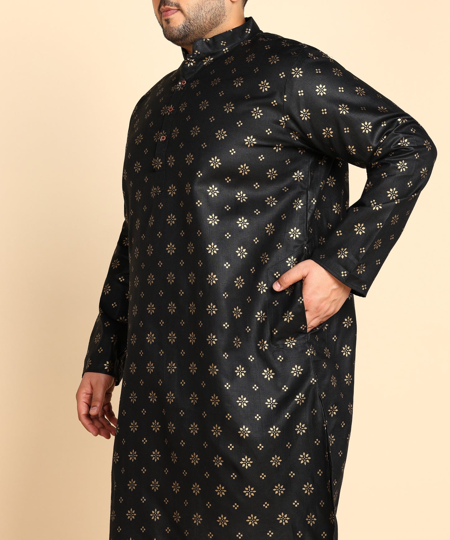 Black and Gold Printed Long Kurta
