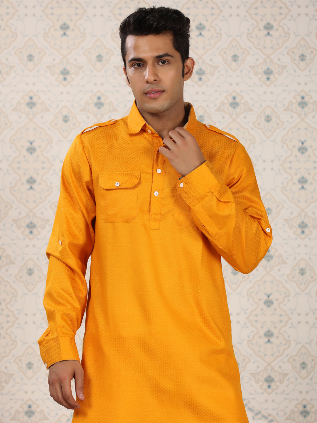 Mustard Pathani Set