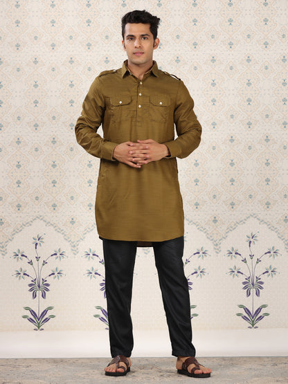 Olive Green Printed Pathani Set