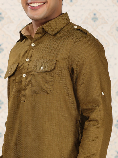 Olive Green Printed Pathani Set