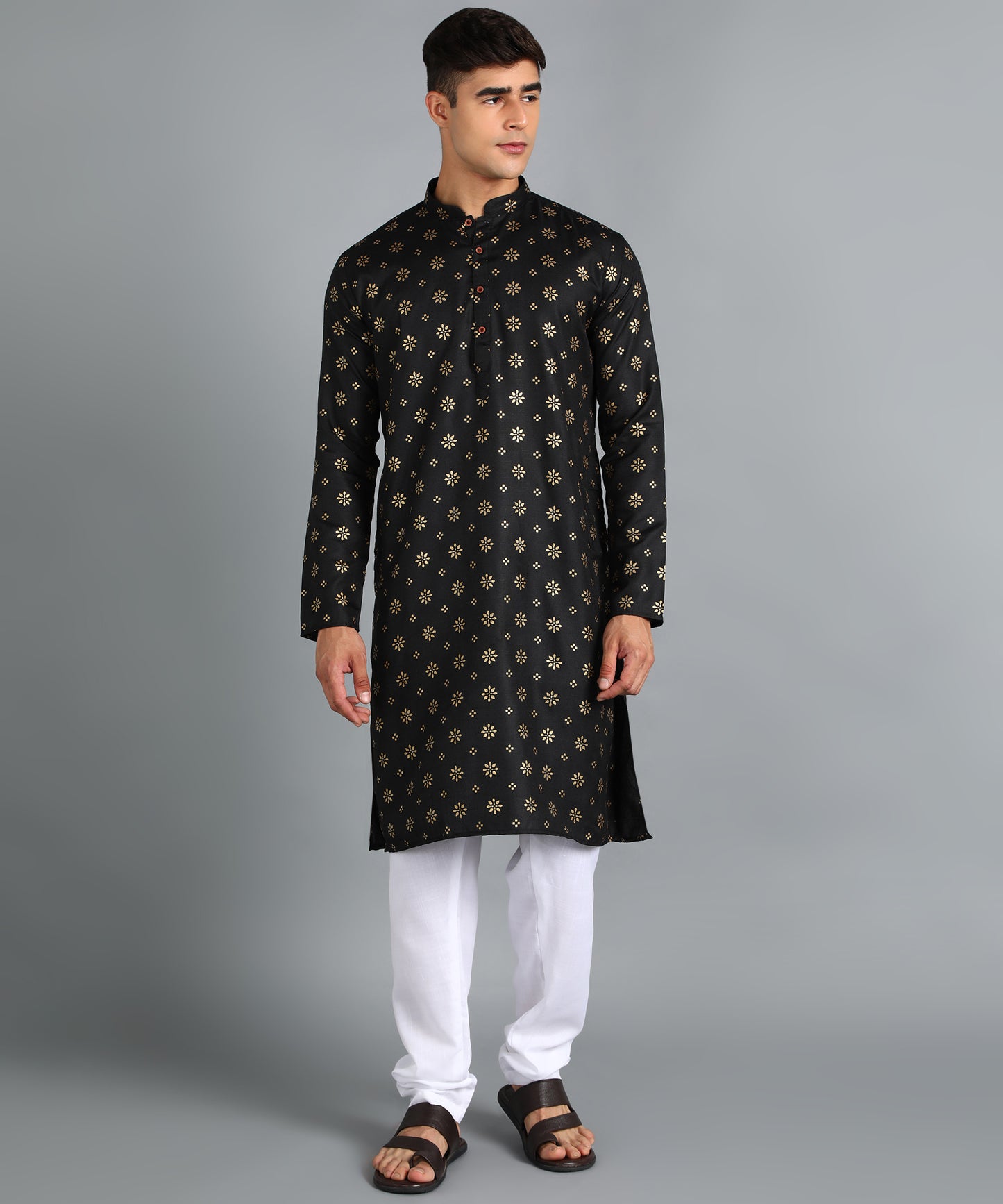 Black and Gold Printed Long Kurta