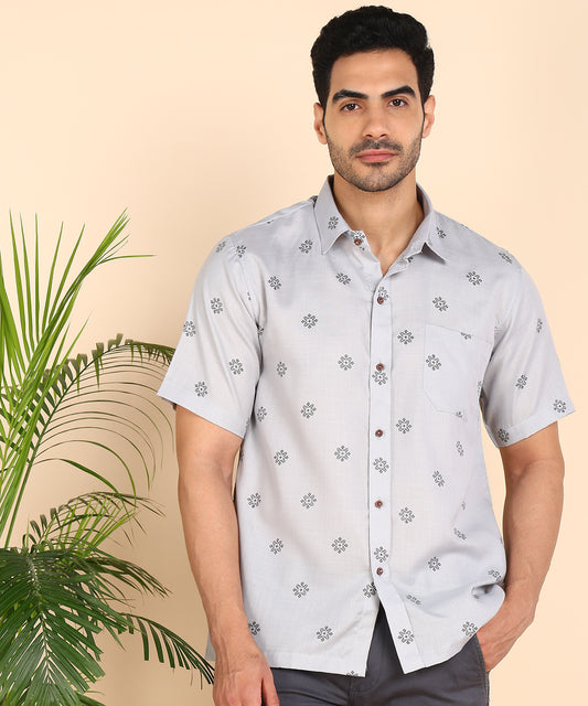 Grey Printed Cotton Shirt