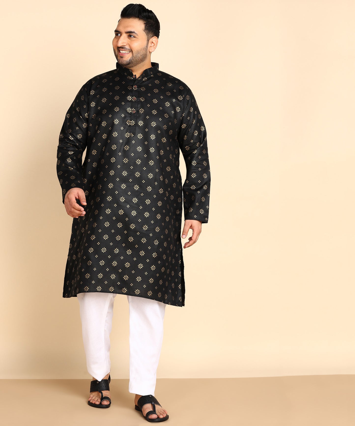 Black and Gold Printed Long Kurta