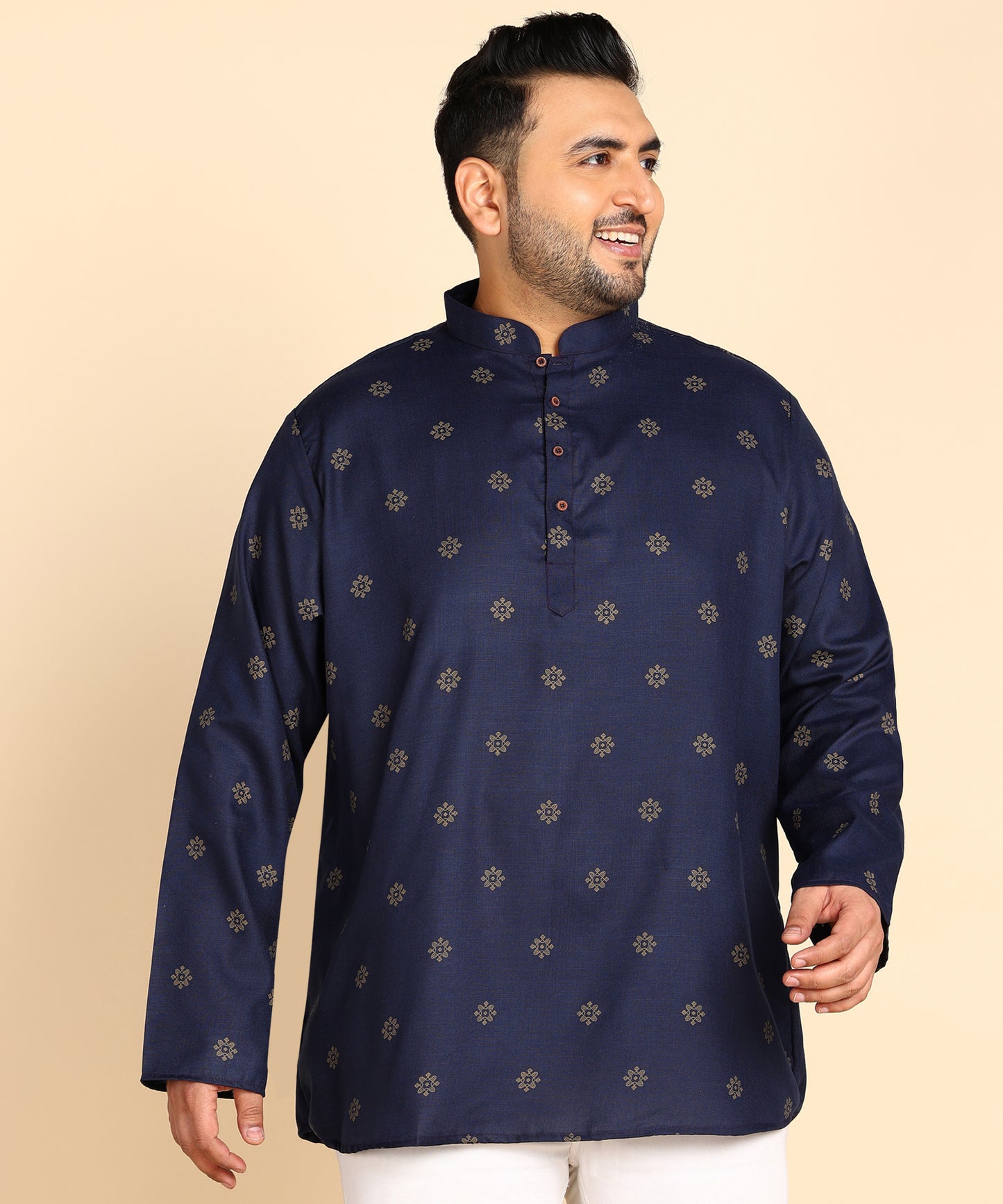 Blue and Gold Printed Short Kurta