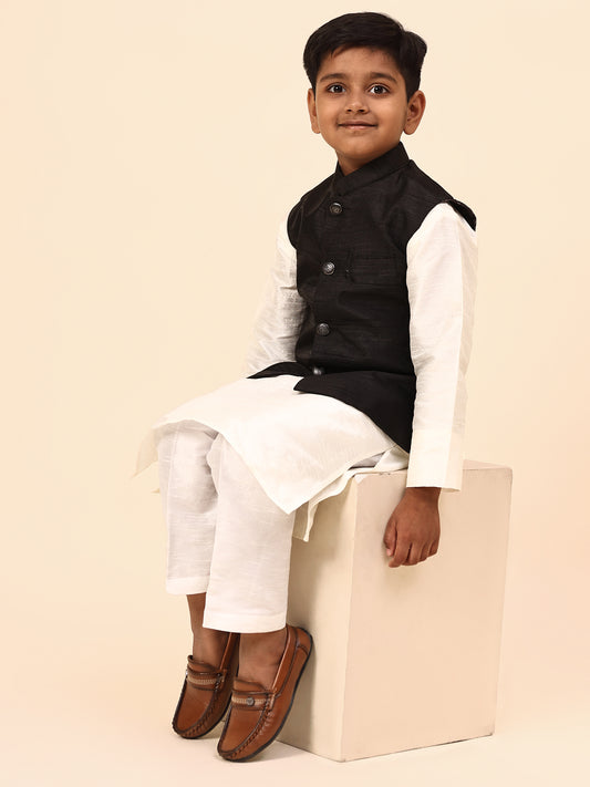 Karnam Junior - Boys Black Silk Jacket Set