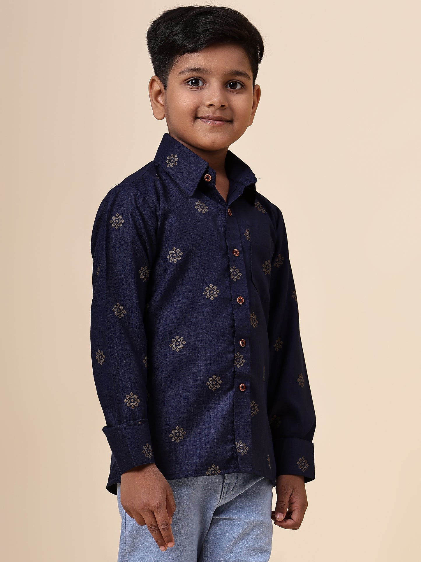 Karnam Junior - Boys Blue and Gold Cotton Shirt