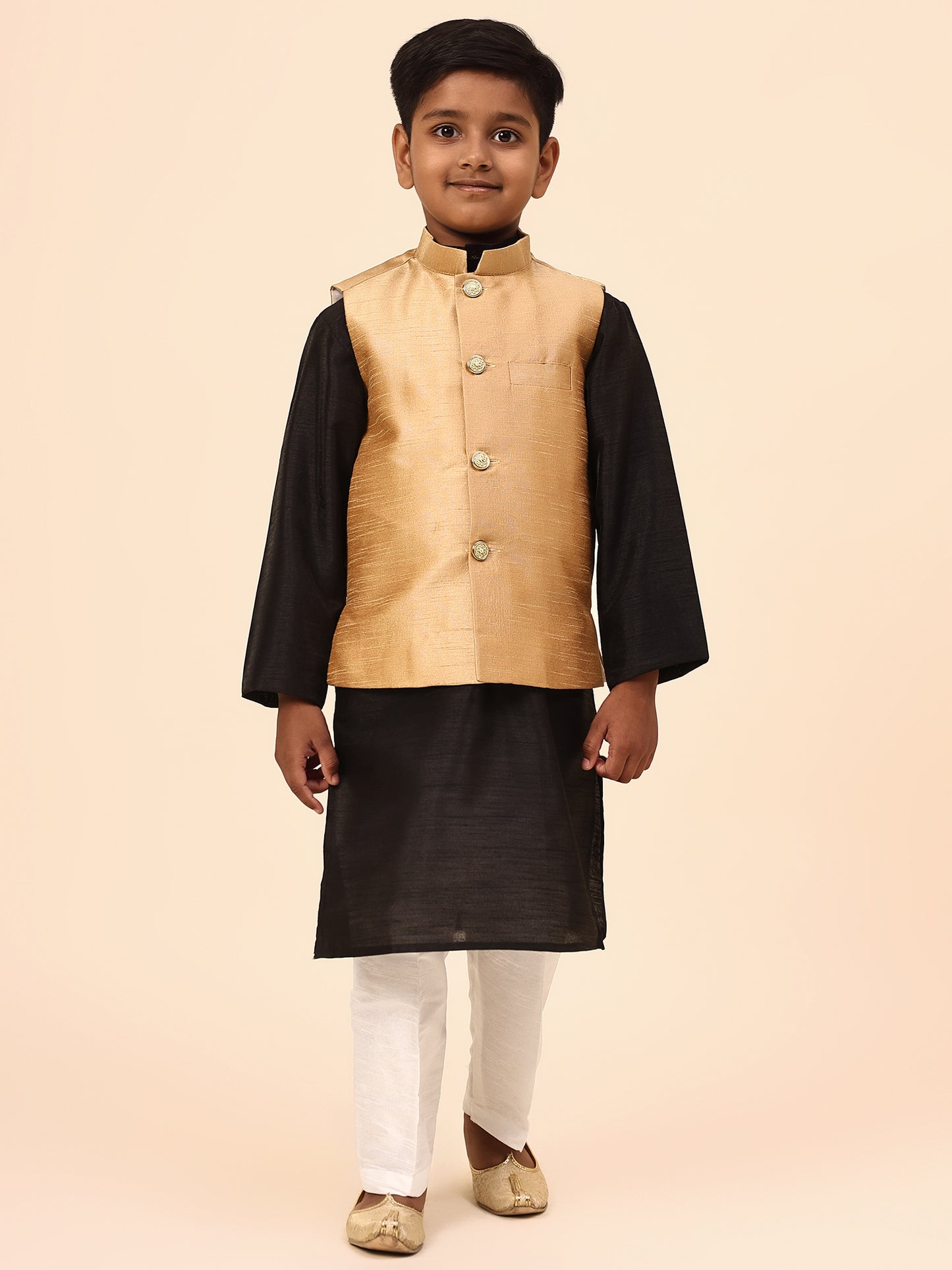 Karnam Junior - Boys Gold Silk Jacket Set