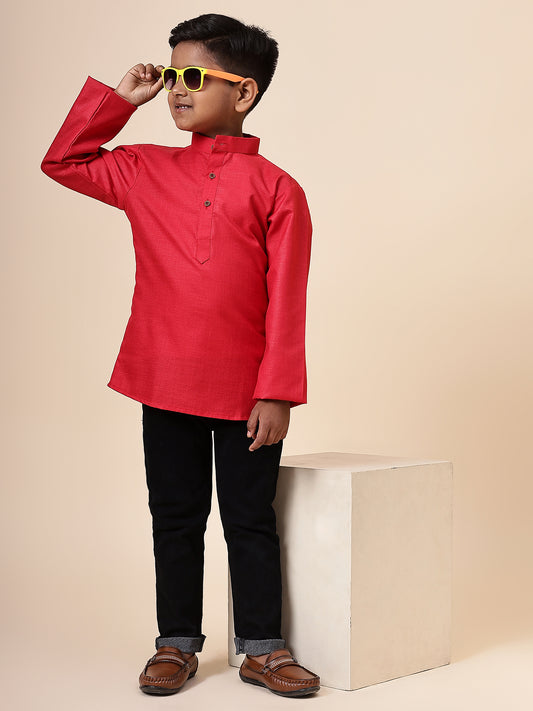 Karnam Junior - Boys Pink Cotton Short Kurta