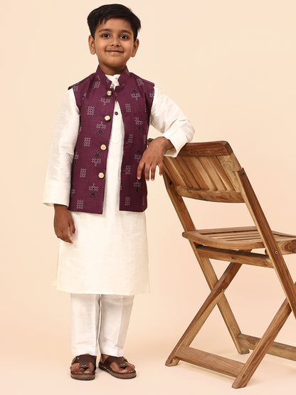 Karnam Junior - Boys Purple Square Printed Jacket Set