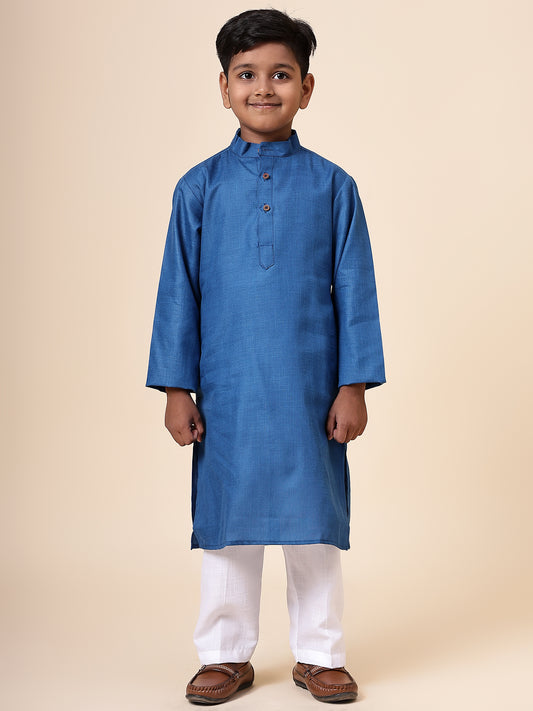 Karnam Junior - Boys Rama Green Cotton Kurta Set