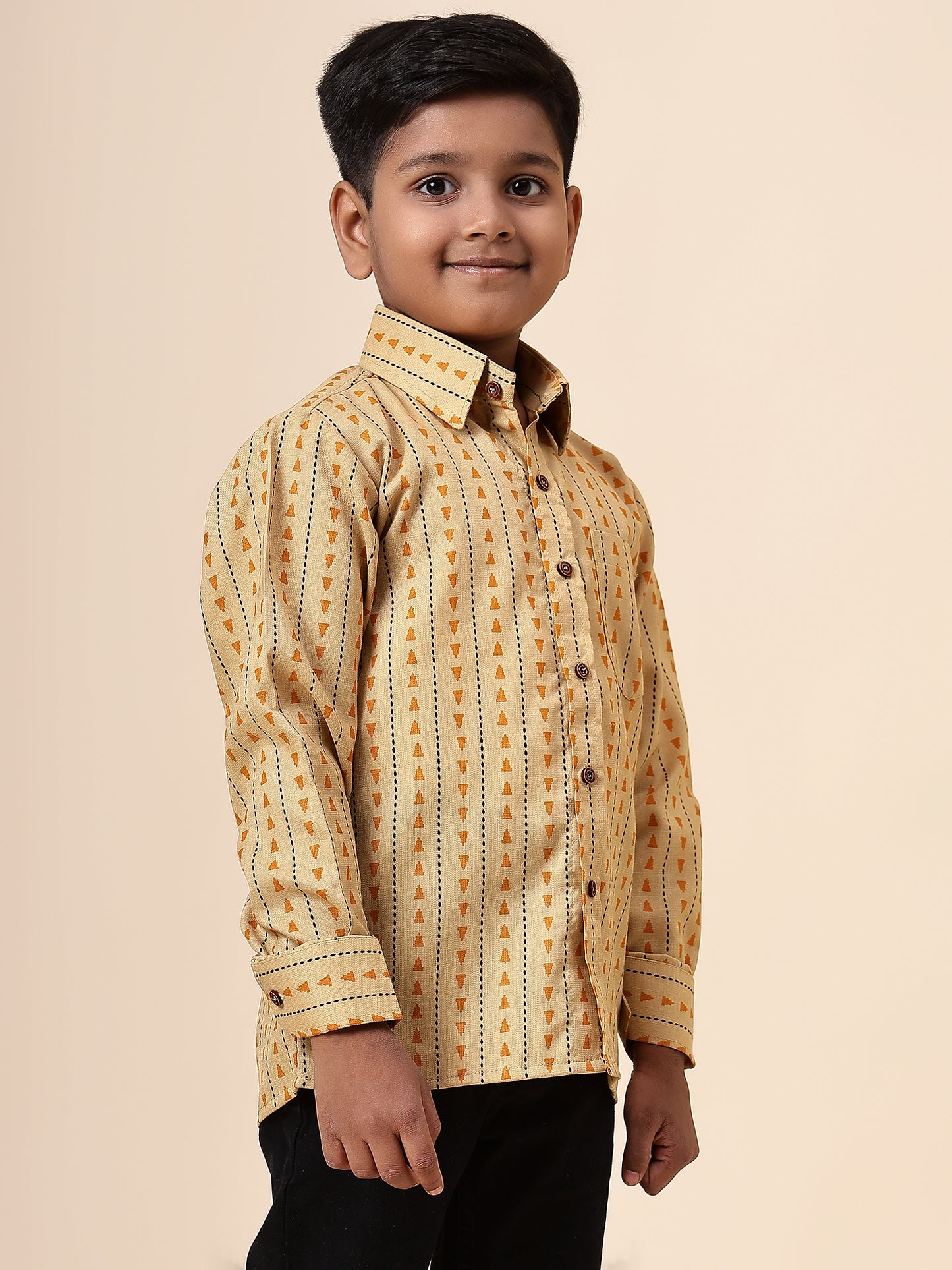 Karnam Junior - Boys Yellow Printed Cotton Shirt