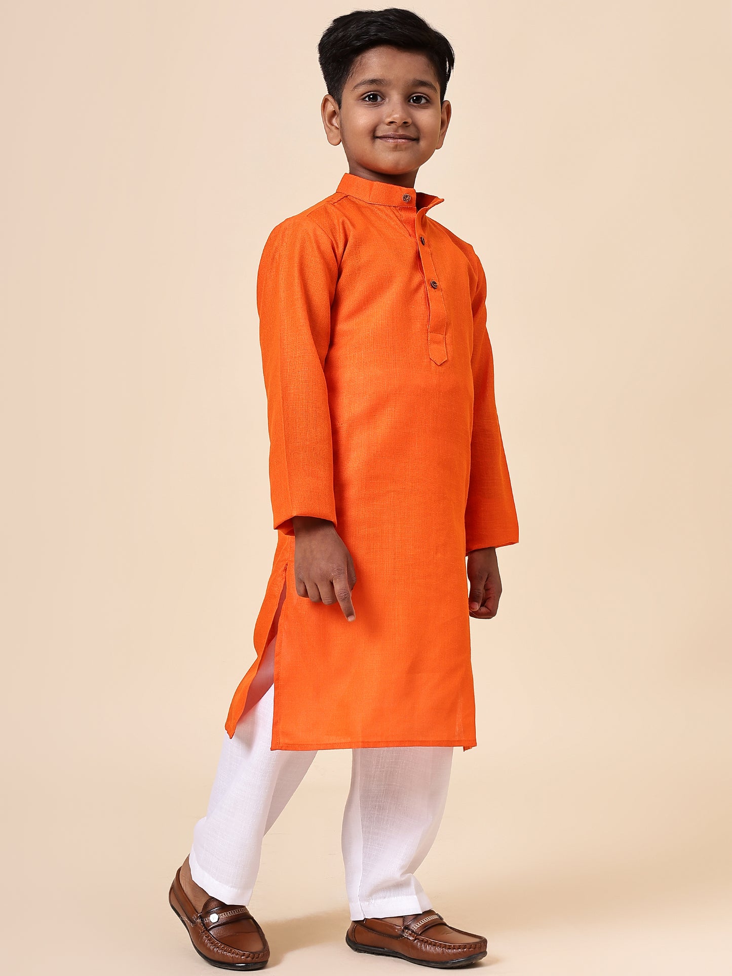 Karnam Junior - Boys Orange Cotton Kurta Set