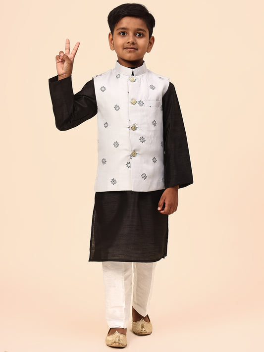 Karnam Junior - Boys Grey Printed Jacket Set