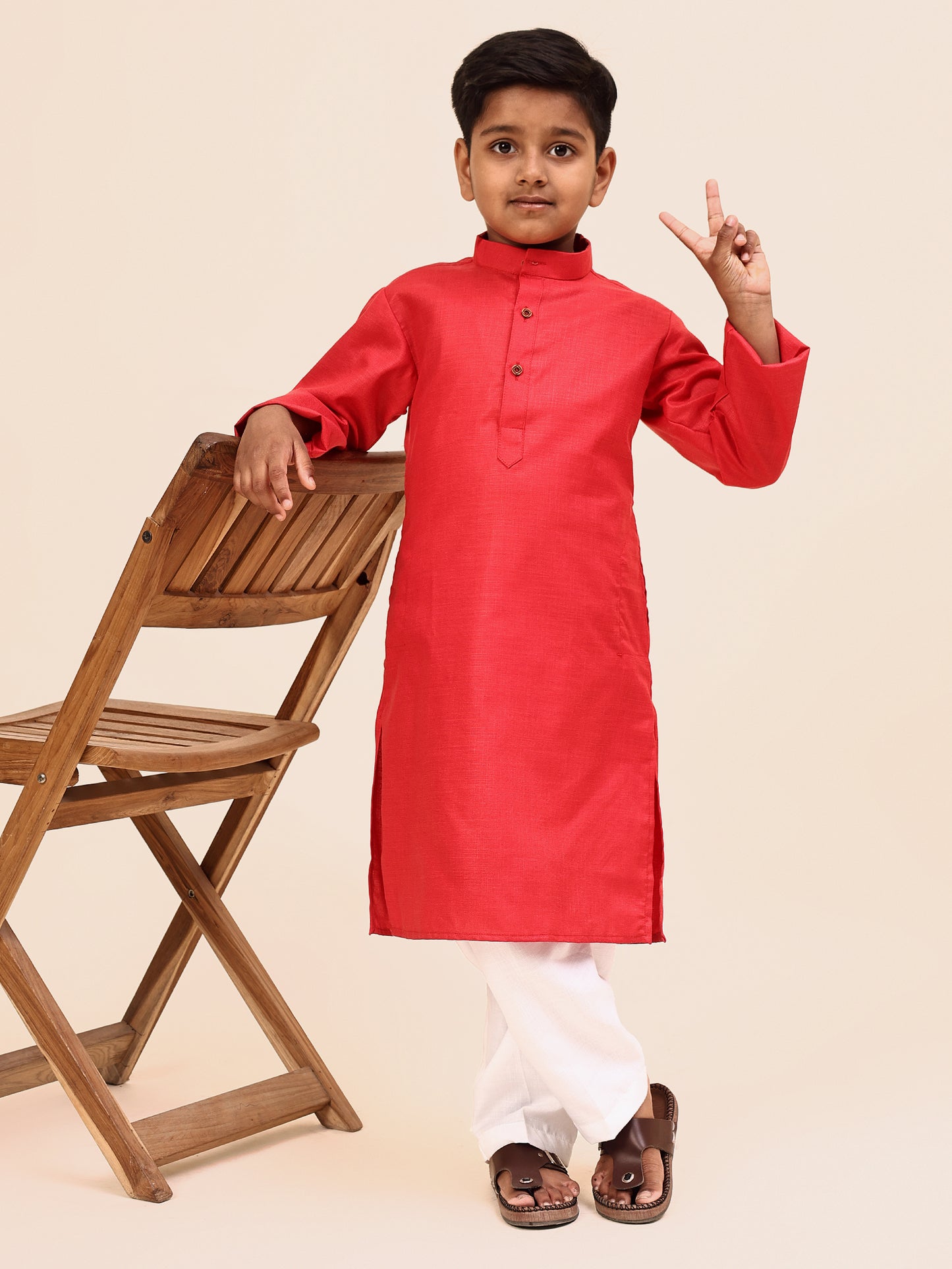 Karnam Junior - Boys Pink Cotton Kurta Set