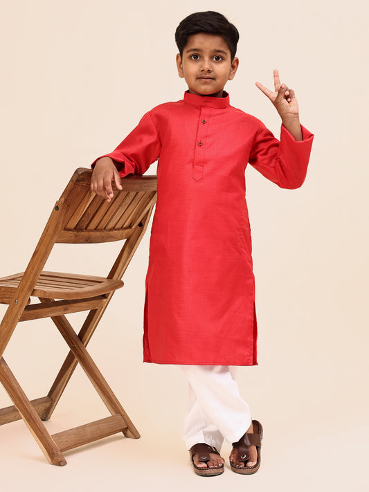Karnam Junior - Boys Pink Cotton Kurta Set
