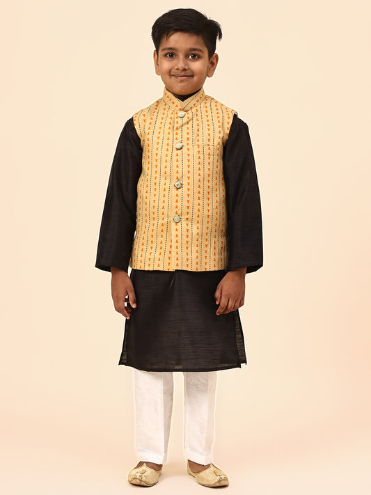 Karnam Junior - Boys Yellow Printed Jacket Set
