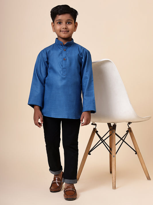 Karnam Junior - Boys Rama Green Cotton Short Kurta