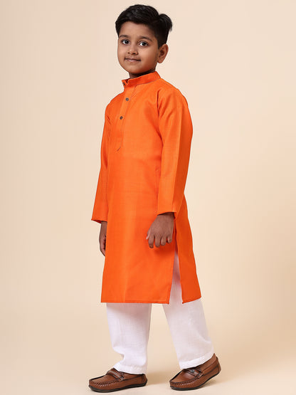 Karnam Junior - Boys Orange Cotton Kurta Set