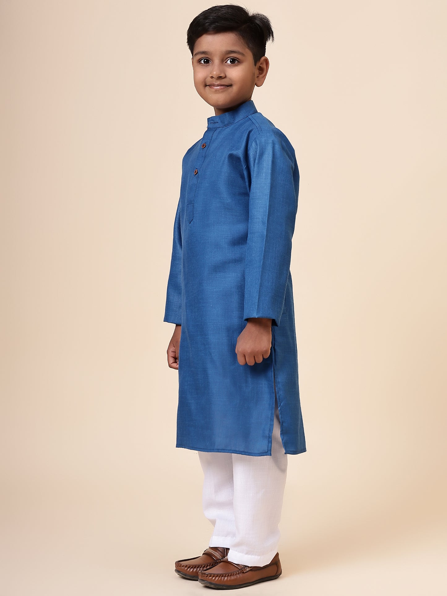 Karnam Junior - Boys Rama Green Cotton Kurta Set