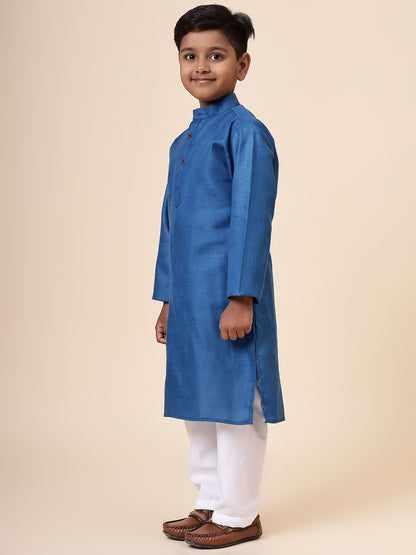 Karnam Junior - Boys Rama Green Cotton Kurta Set