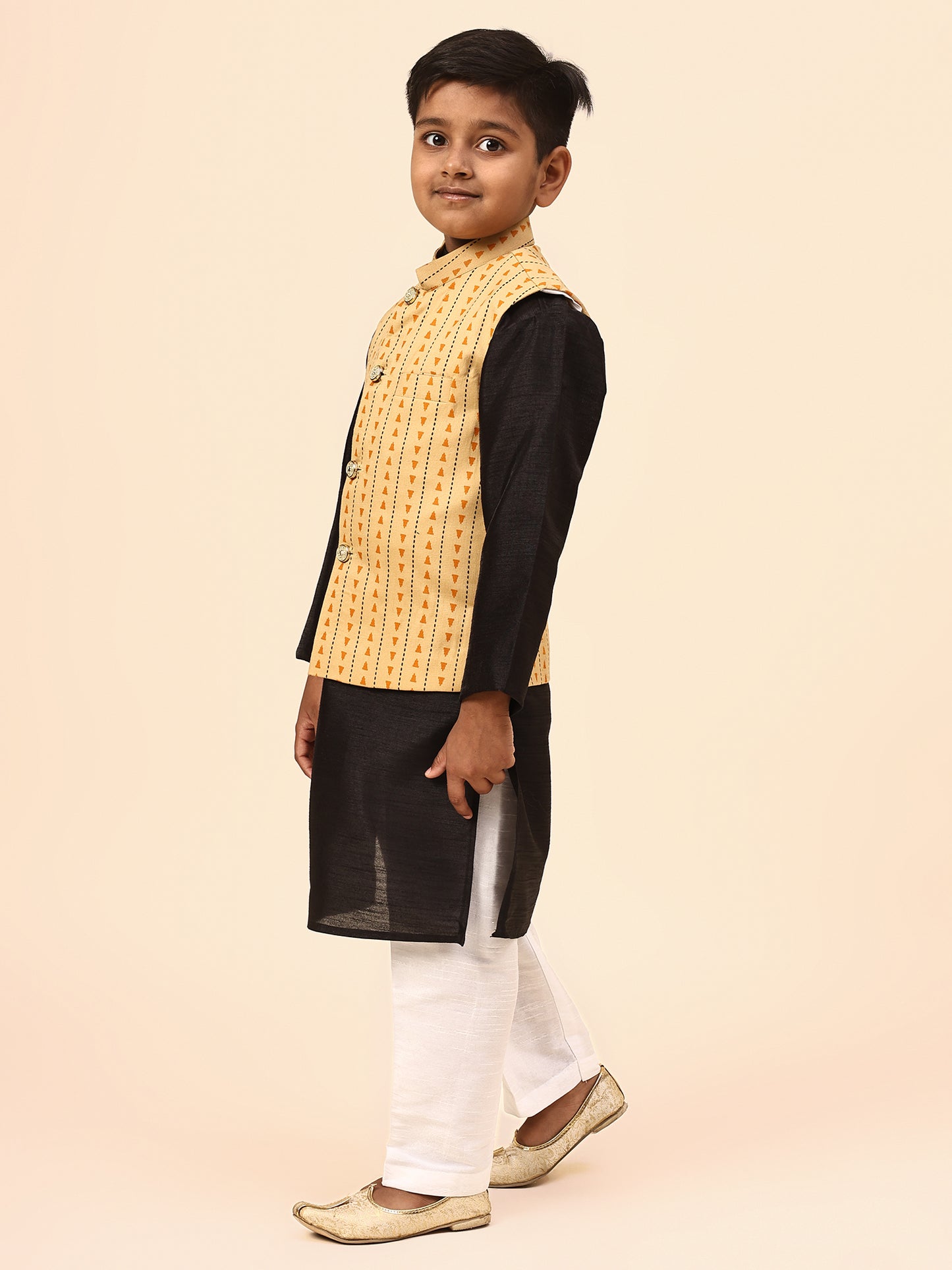 Karnam Junior - Boys Yellow Printed Jacket Set