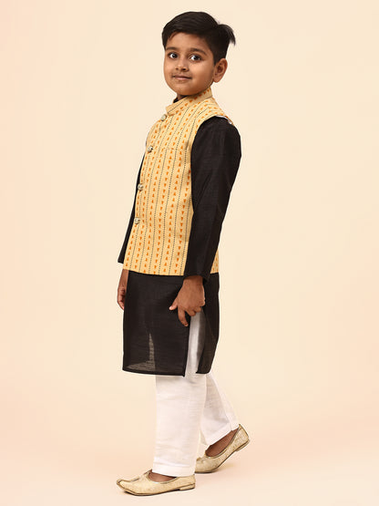 Karnam Junior - Boys Yellow Printed Jacket Set