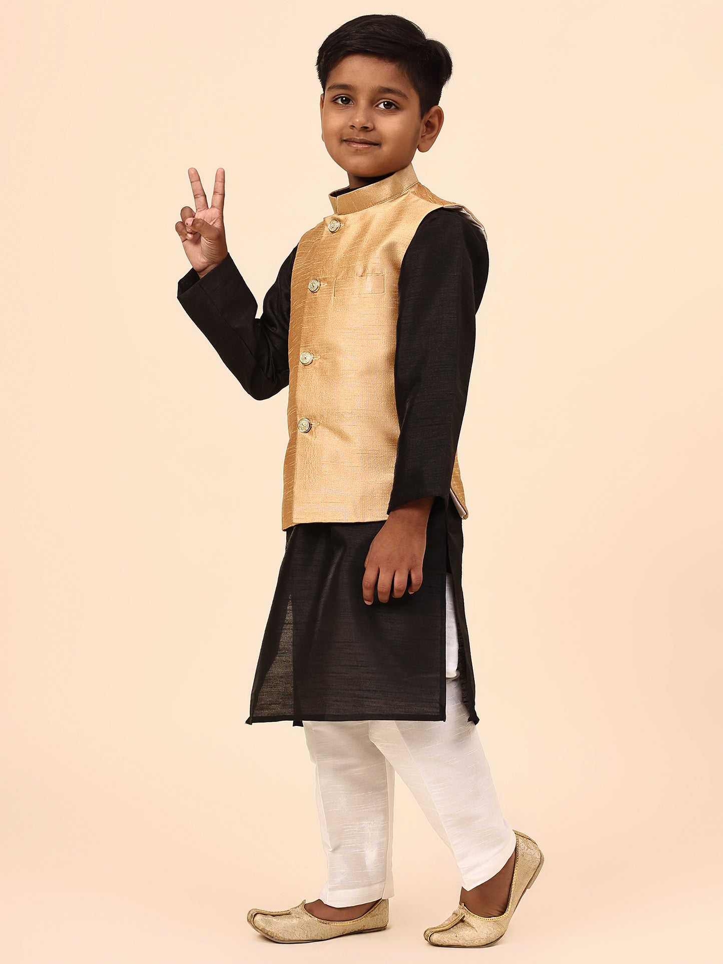 Karnam Junior - Boys Gold Silk Jacket Set