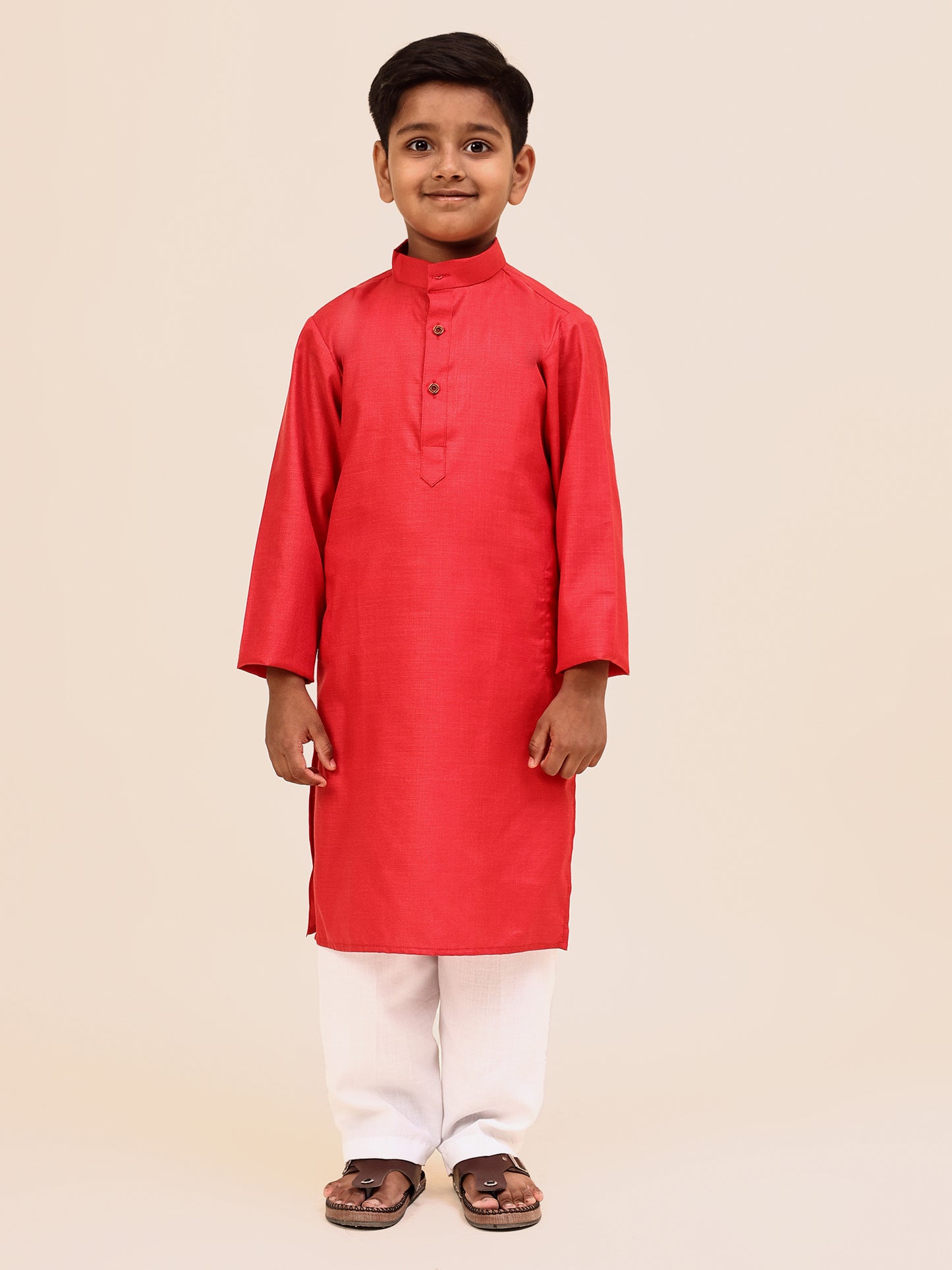 Karnam Junior - Boys Pink Cotton Kurta Set