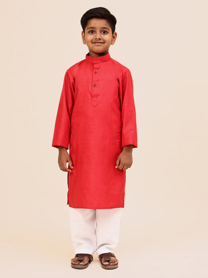 Karnam Junior - Boys Pink Cotton Kurta Set