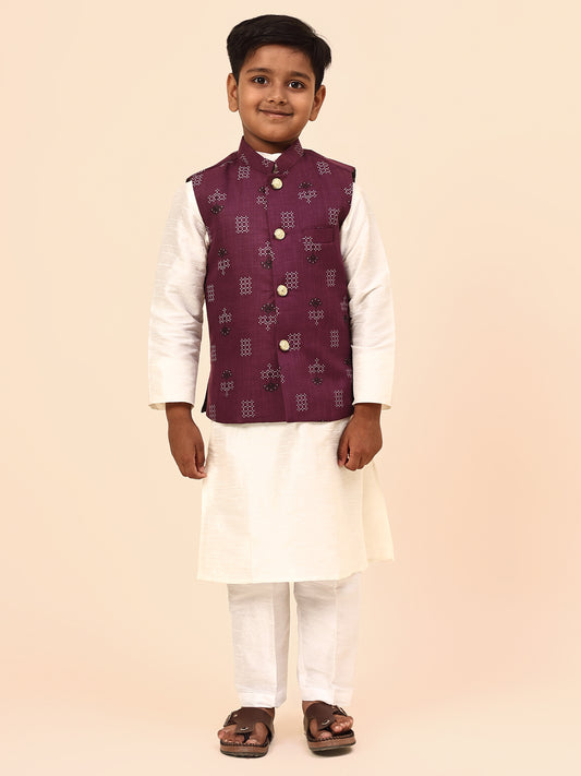 Karnam Junior - Boys Purple Square Printed Jacket Set