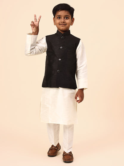 Karnam Junior - Boys Black Silk Jacket Set