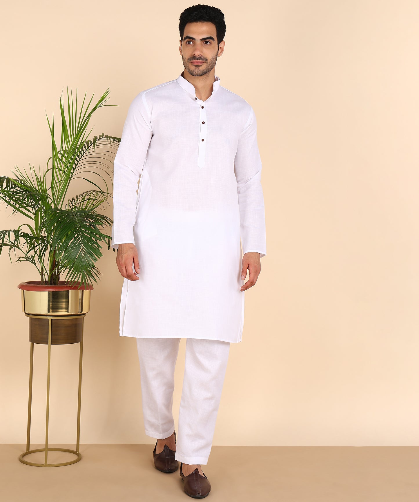 White Cotton Mens Kurta Top