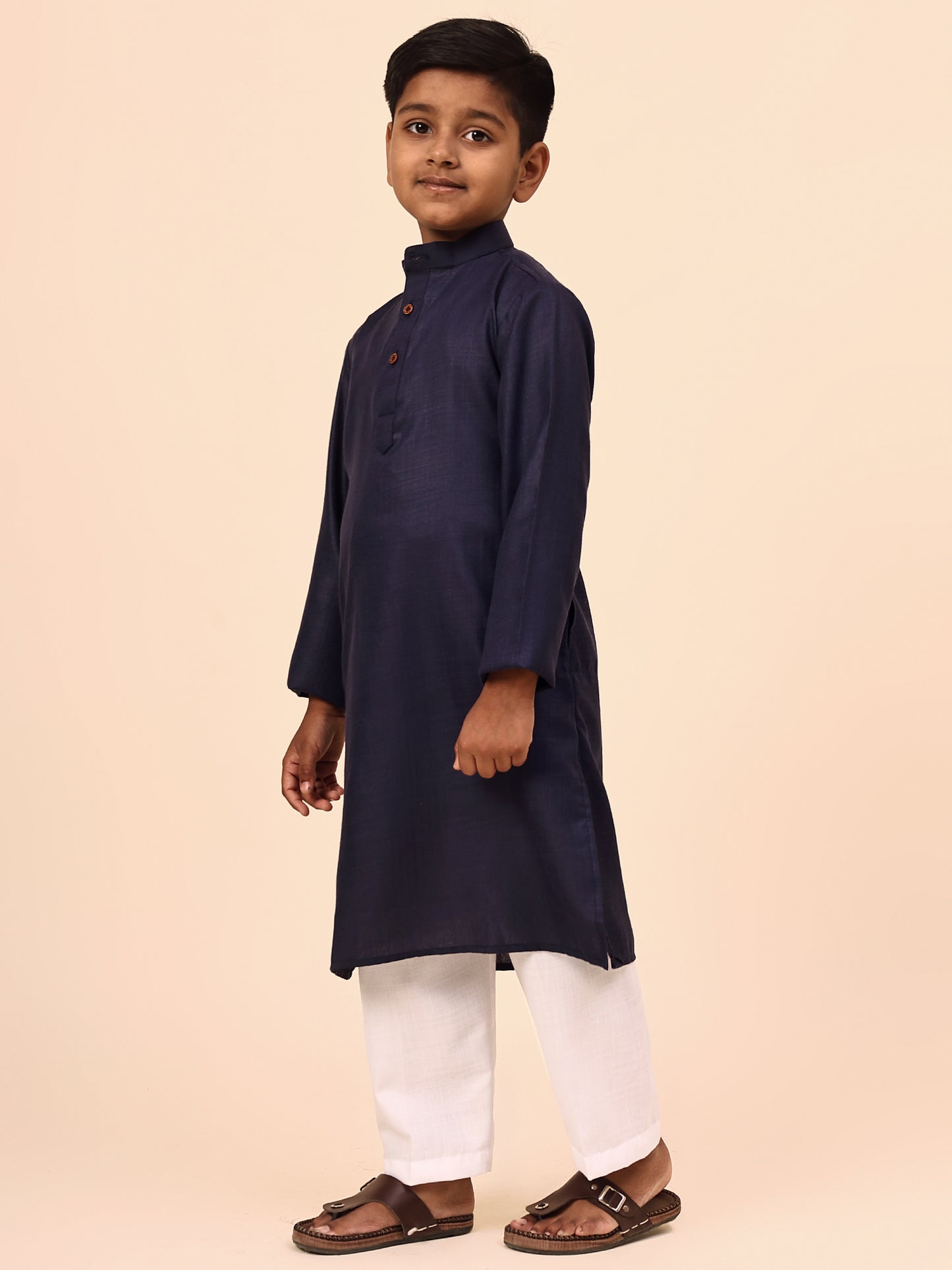 Karnam Junior - Boys Navy Blue Cotton Kurta Set
