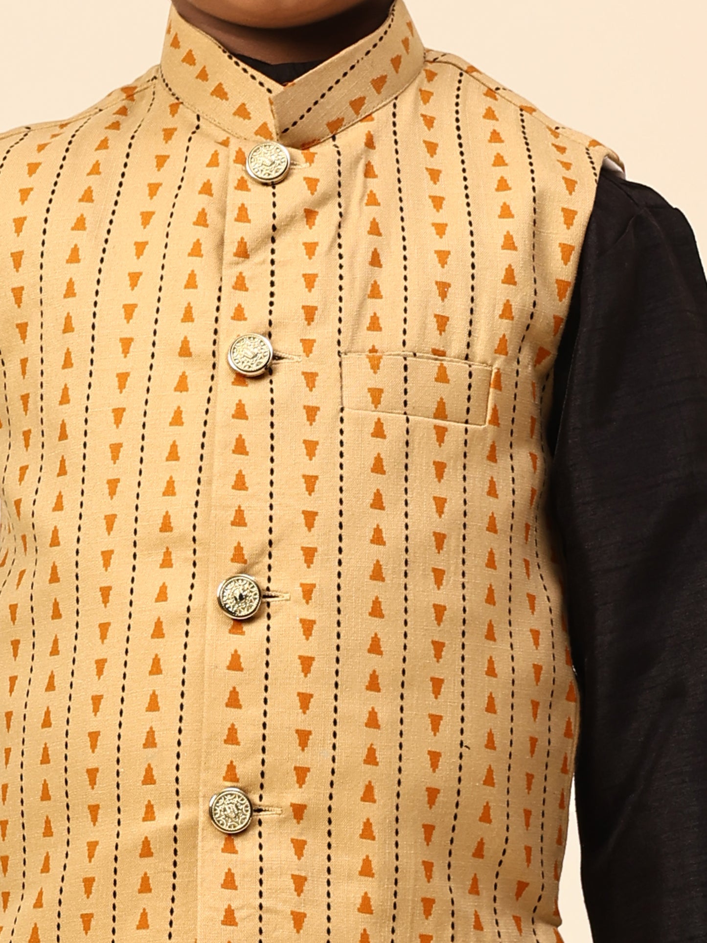 Karnam Junior - Boys Yellow Printed Jacket Set