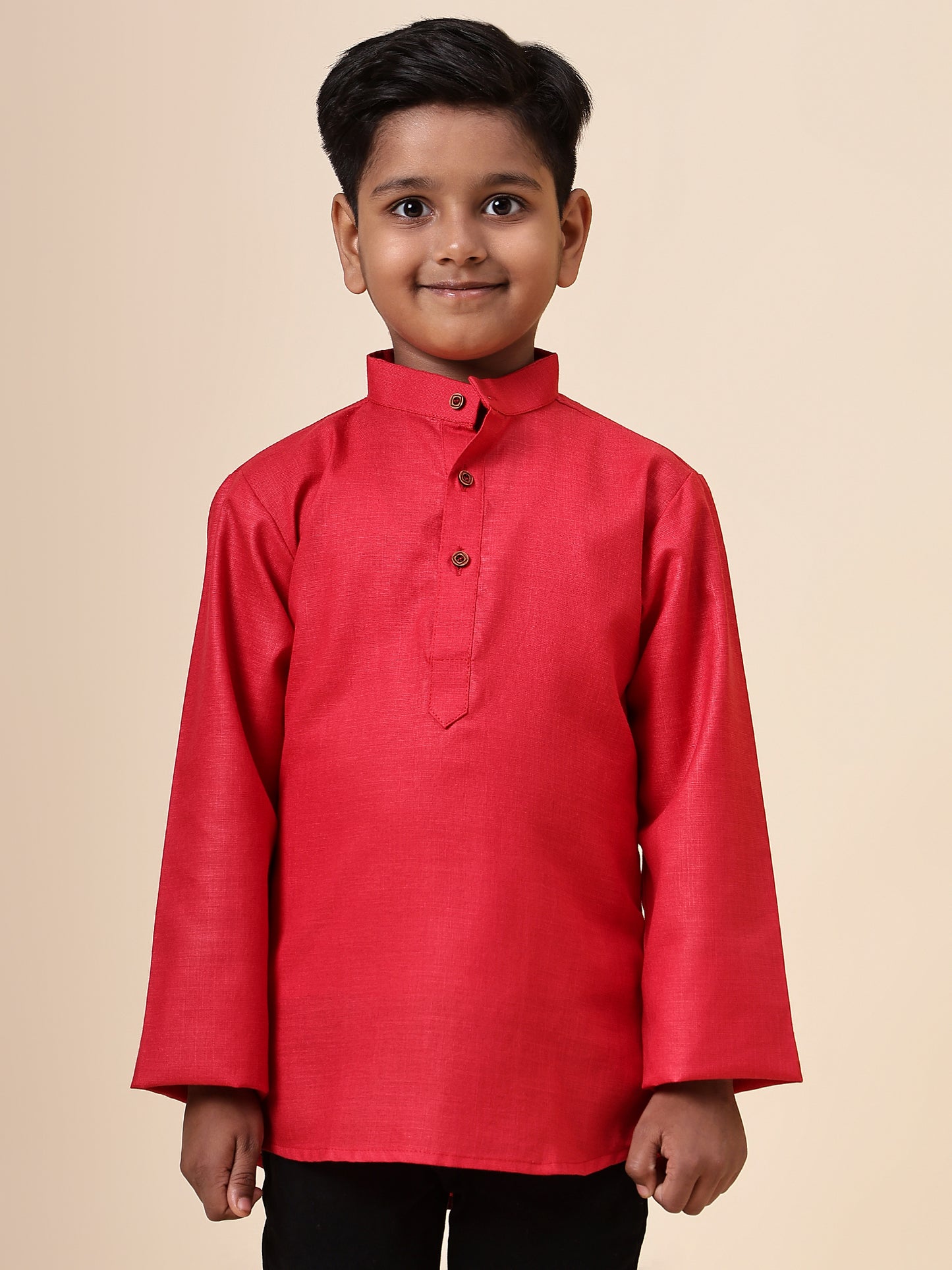 Karnam Junior - Boys Pink Cotton Short Kurta