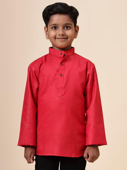 Karnam Junior - Boys Pink Cotton Short Kurta