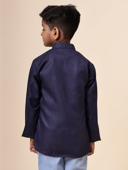 Karnam Junior - Boys Navy Blue Cotton Short Kurta
