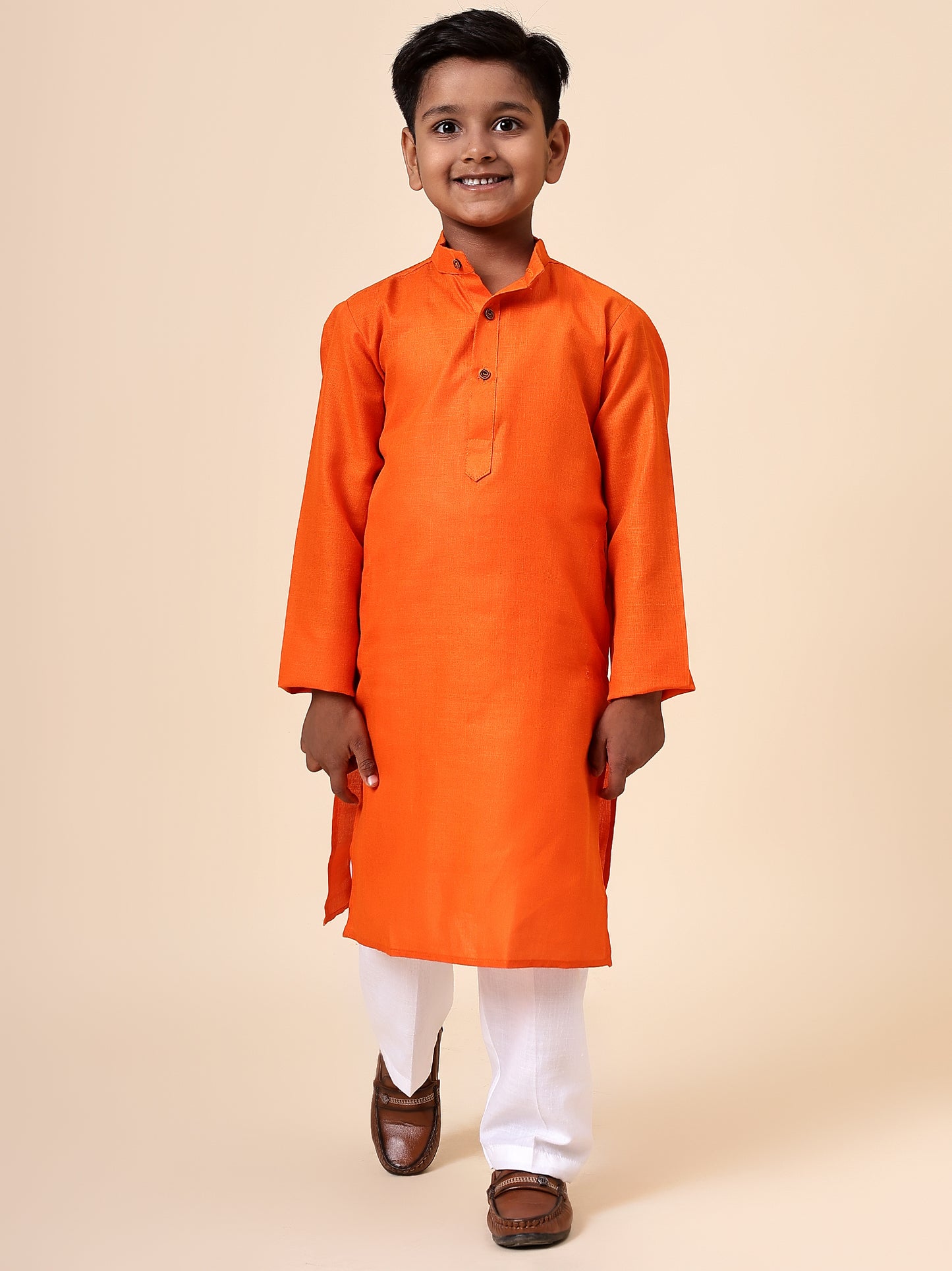 Karnam Junior - Boys Orange Cotton Kurta Set