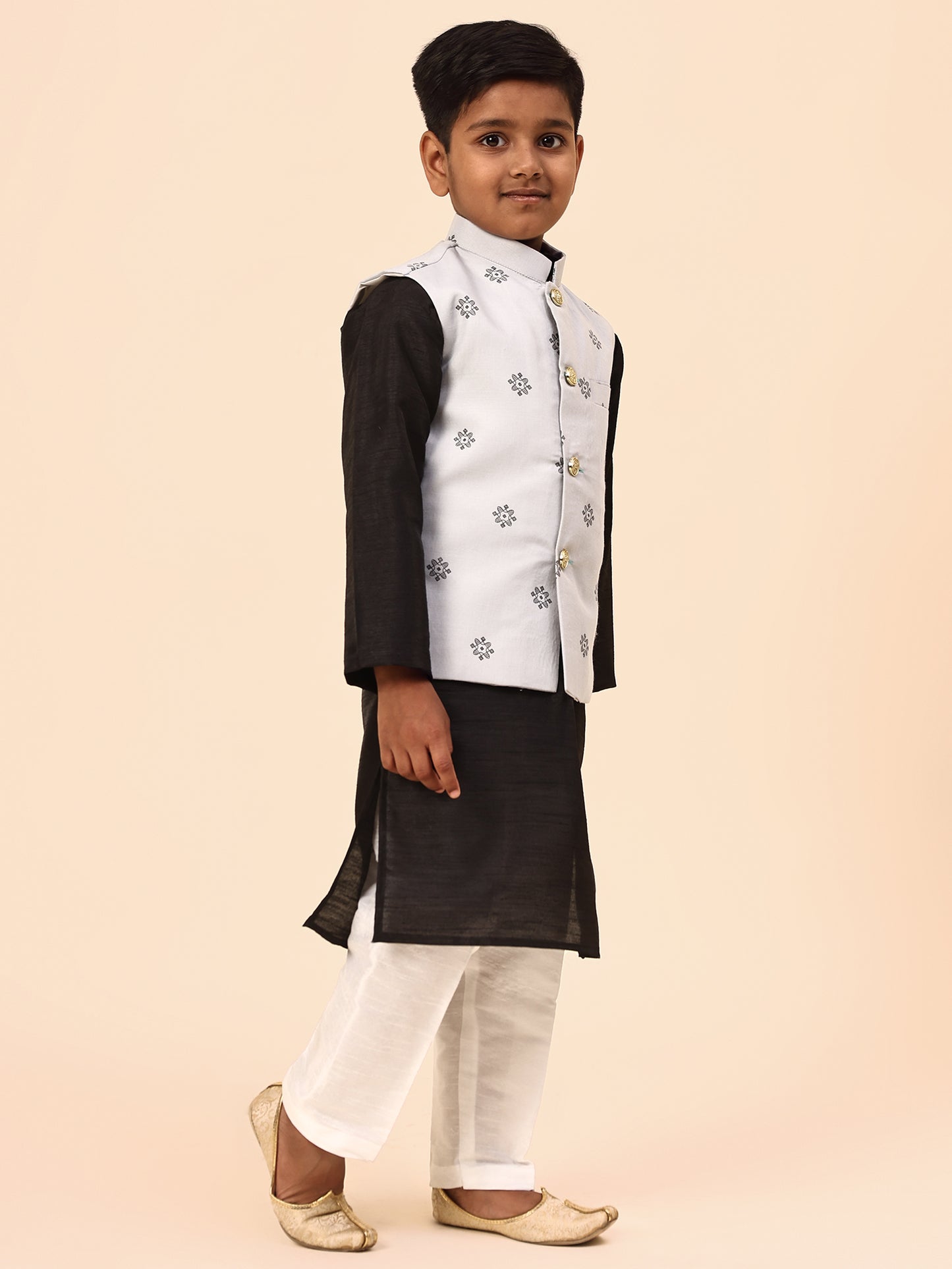 Karnam Junior - Boys Grey Printed Jacket Set