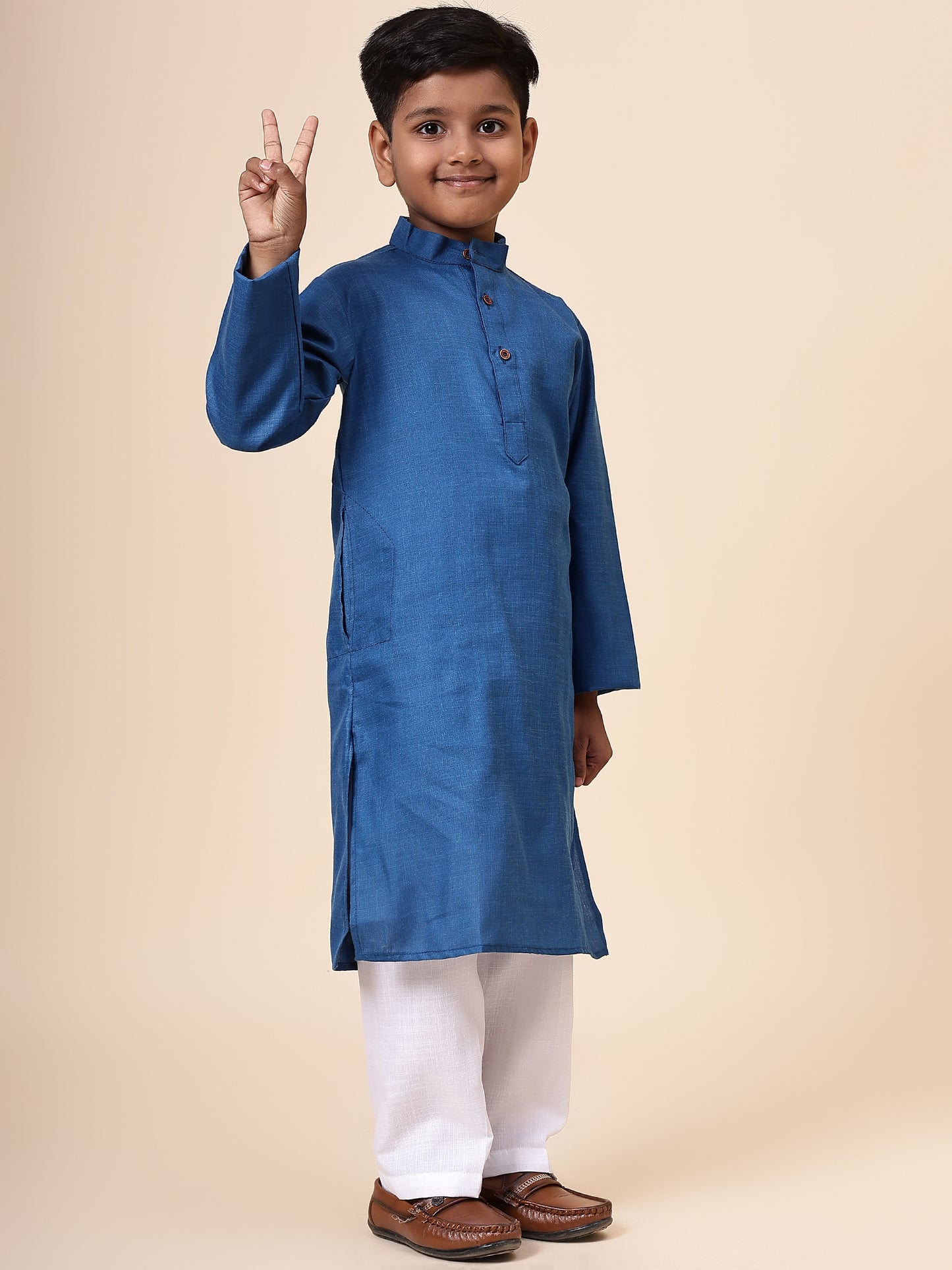 Karnam Junior - Boys Rama Green Cotton Kurta Set