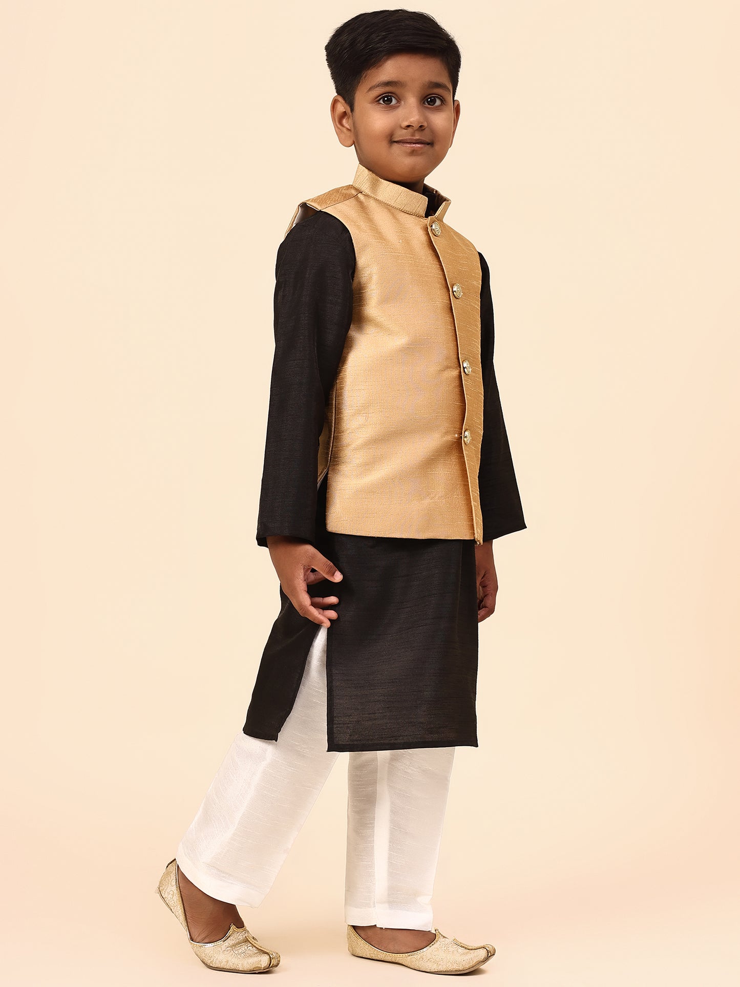 Karnam Junior - Boys Gold Silk Jacket Set